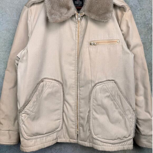 VTG 70s Pilots Jacket Sz L Beige Tan Faux Fur Full Zip Truxton Vintage Retro - Picture 7 of 10
